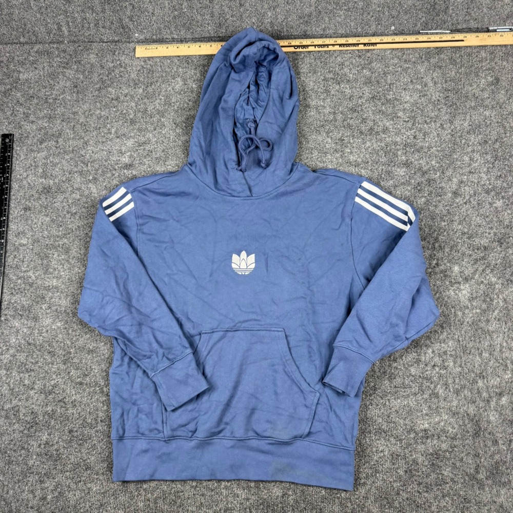 Adidas Hoodie Womens Size 2XS Blue Trefoil Logo 3-Stripe Pullover Sweatshirt